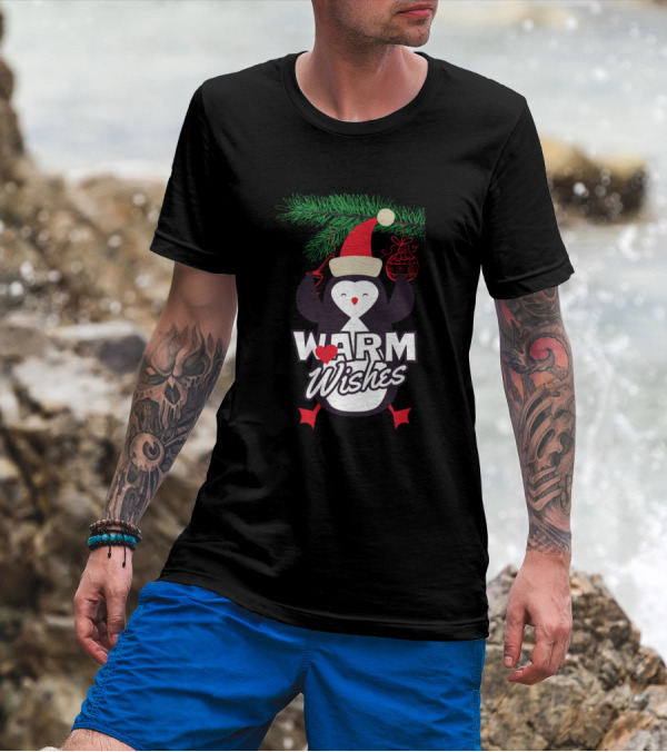 Warm Christmas Wishes With Penguin Santa Hat T-Shirt