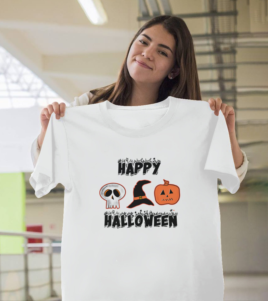 Happy Halloween Skull Witch Hat Pumpkin T-Shirt