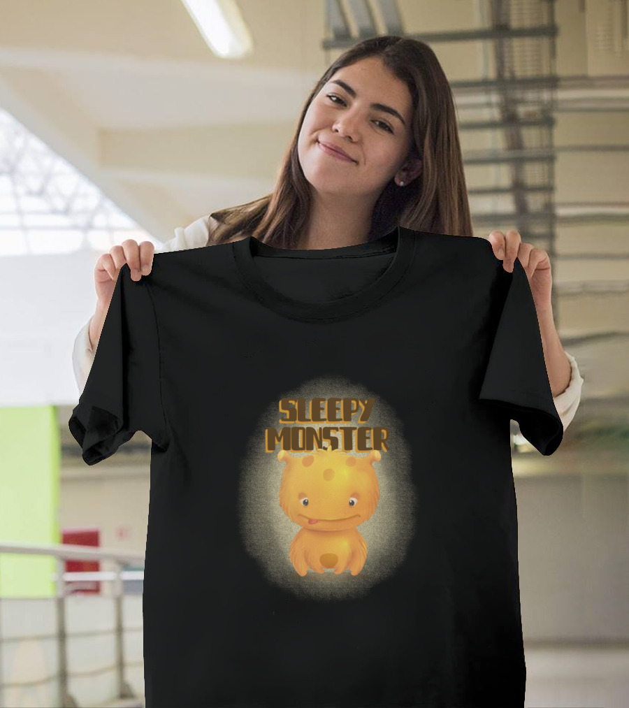 Sleepy Monster Cute Orange Creature with Tongue Out and Horns T-Shirt