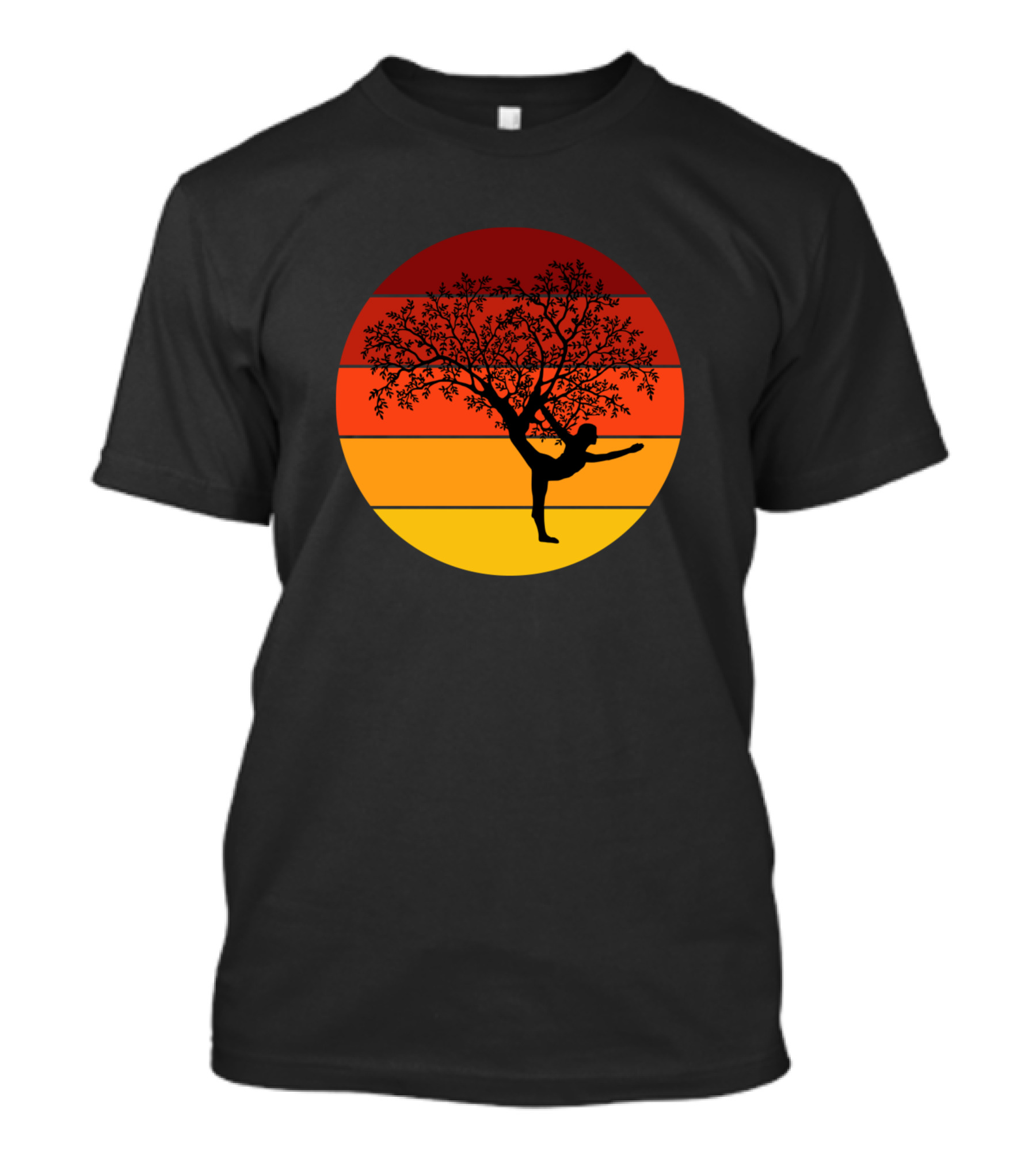 Yoga Tree Sunset Silhouette With Branches And Stripes T-Shirt