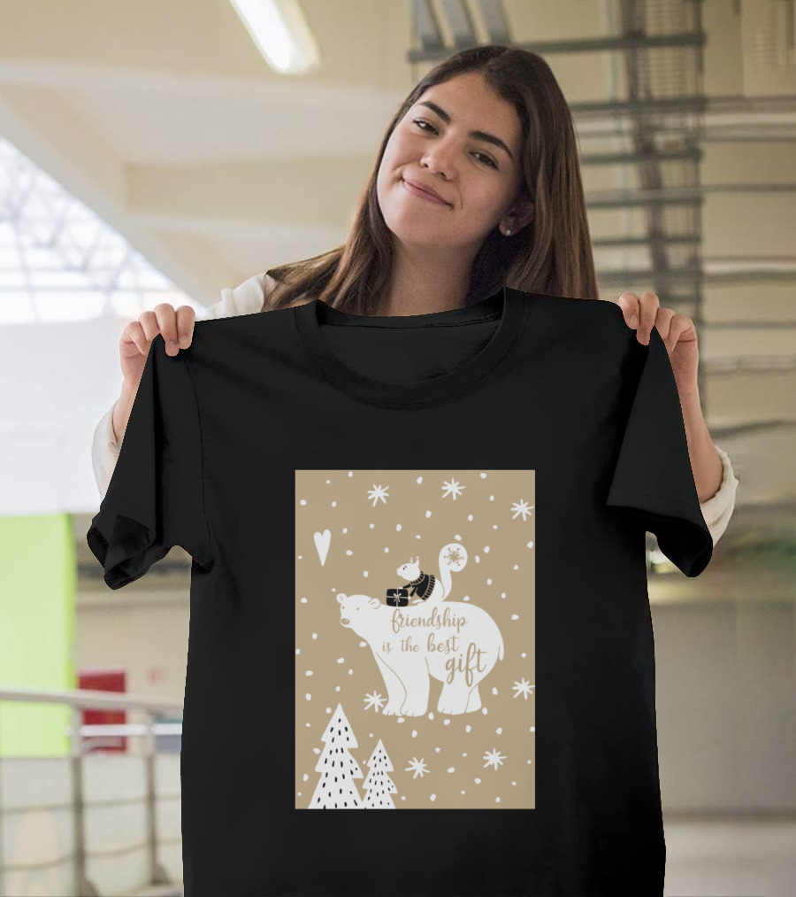 Friendship Is the Best Gift Polar Bear and Squirrel in Snowy Forest T-Shirt