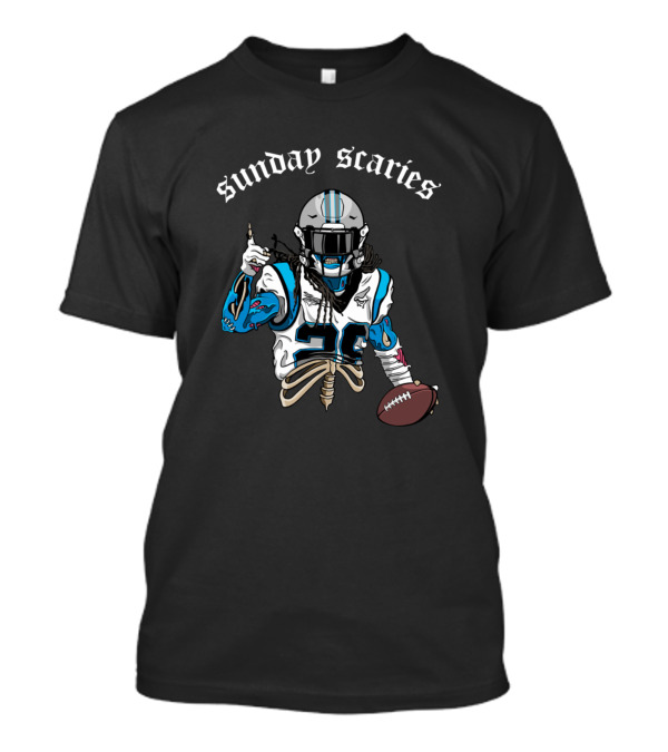 Sunday Scaries Skeleton Football Player Number 26 Carolina Jersey T-Shirt