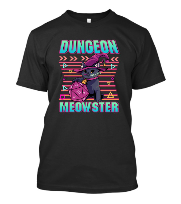Dungeon Meowster Cute Cat With Wizard Hat And D20 Dice Gaming Fun T-Shirt