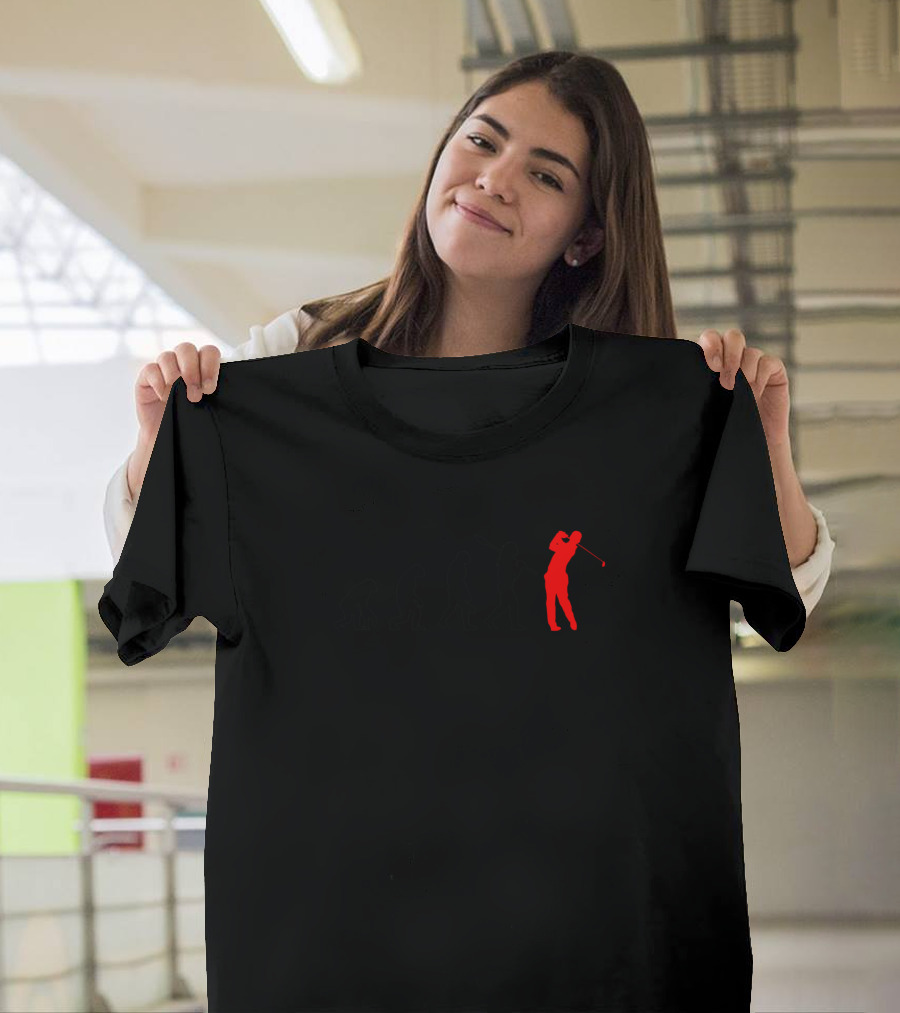 Golfer Evolution Silhouette Progression from Early Humanoid to Modern Golfer T-Shirt