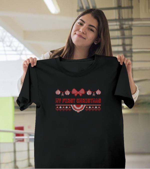 My First Christmas Festive Red Bow Holiday Ornaments T-Shirt