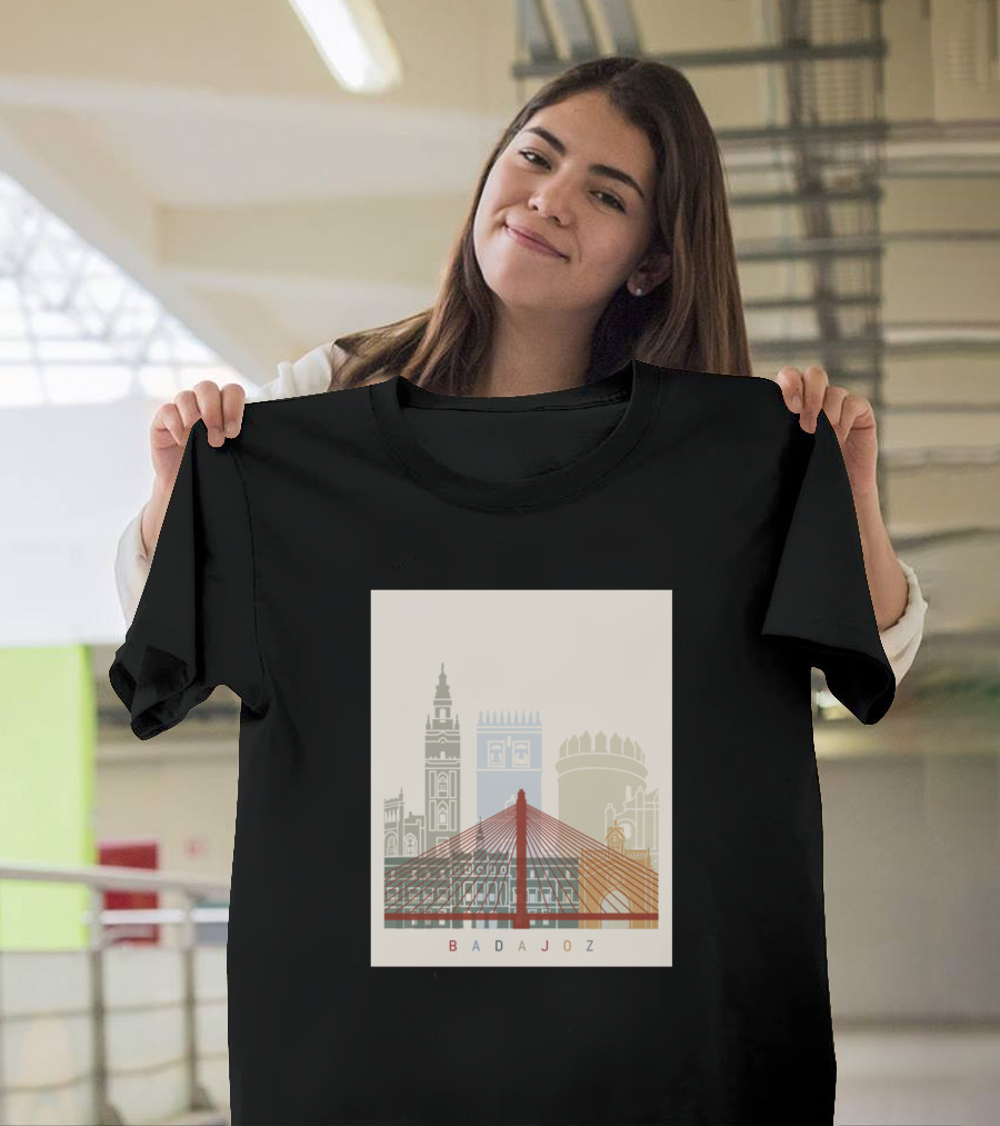 Badajoz Cityscape Landmarks Silhouette Graphic Tower Bridge Cathedral T-Shirt