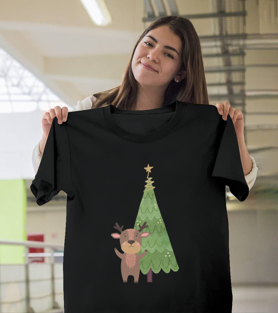 Christmas Tree with Cute Reindeer T-Shirt