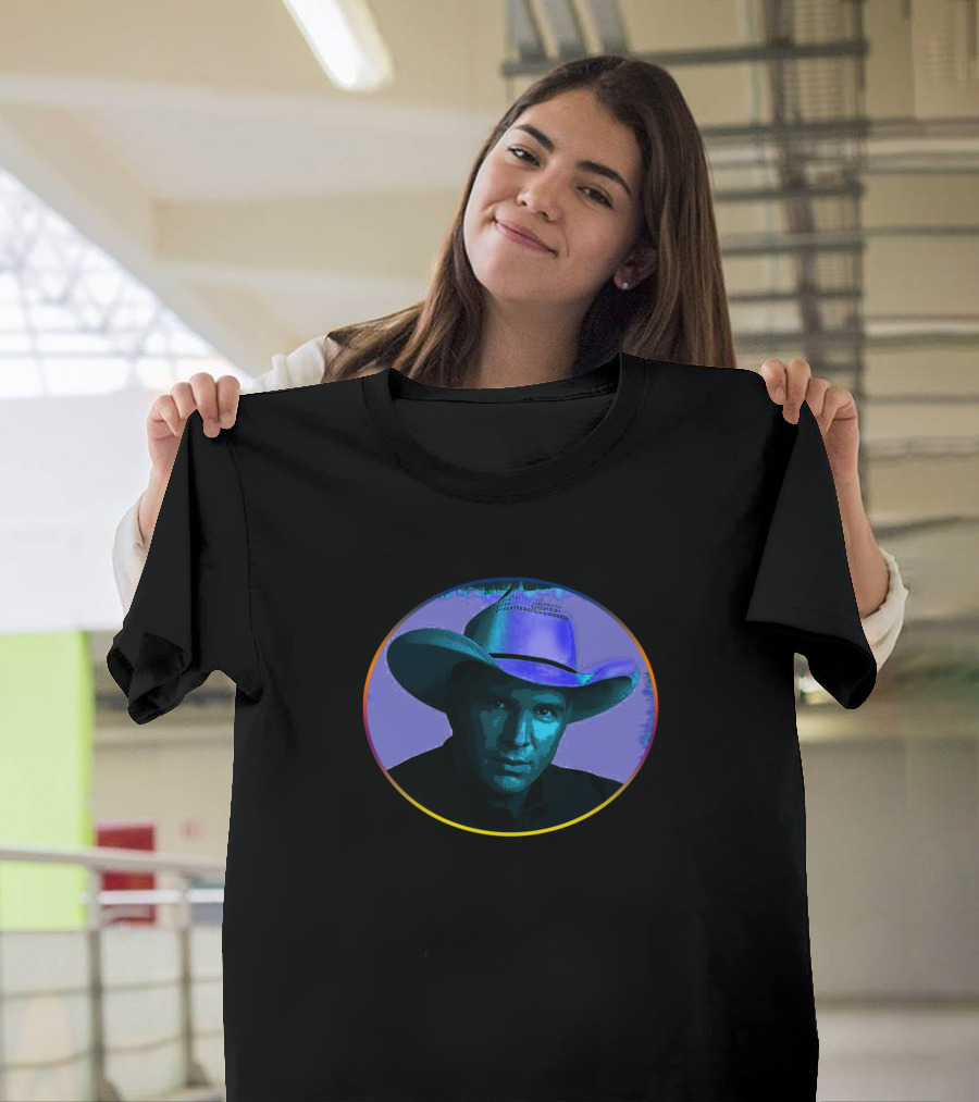 Garth Brooks Cowboy Hat Blue and Purple Tones T-Shirt