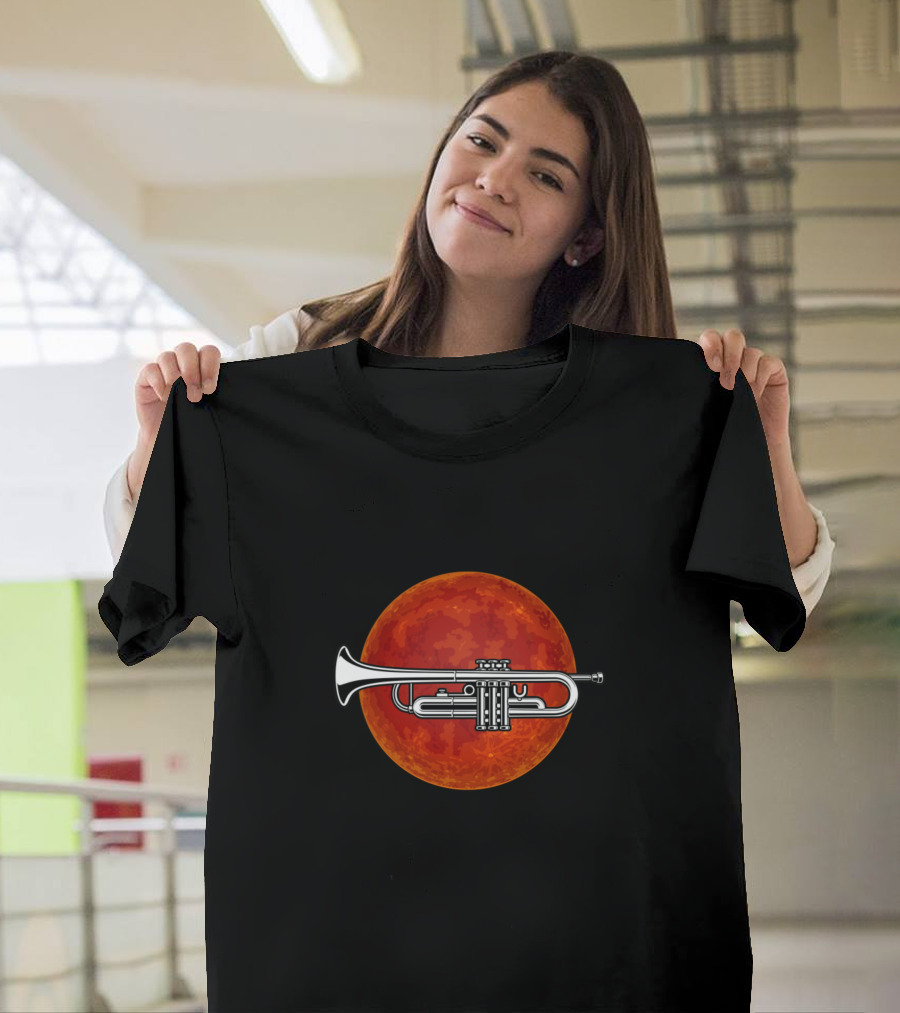 Never Underestimate An Old Man With A Trumpet Against a Red Planet T-Shirt