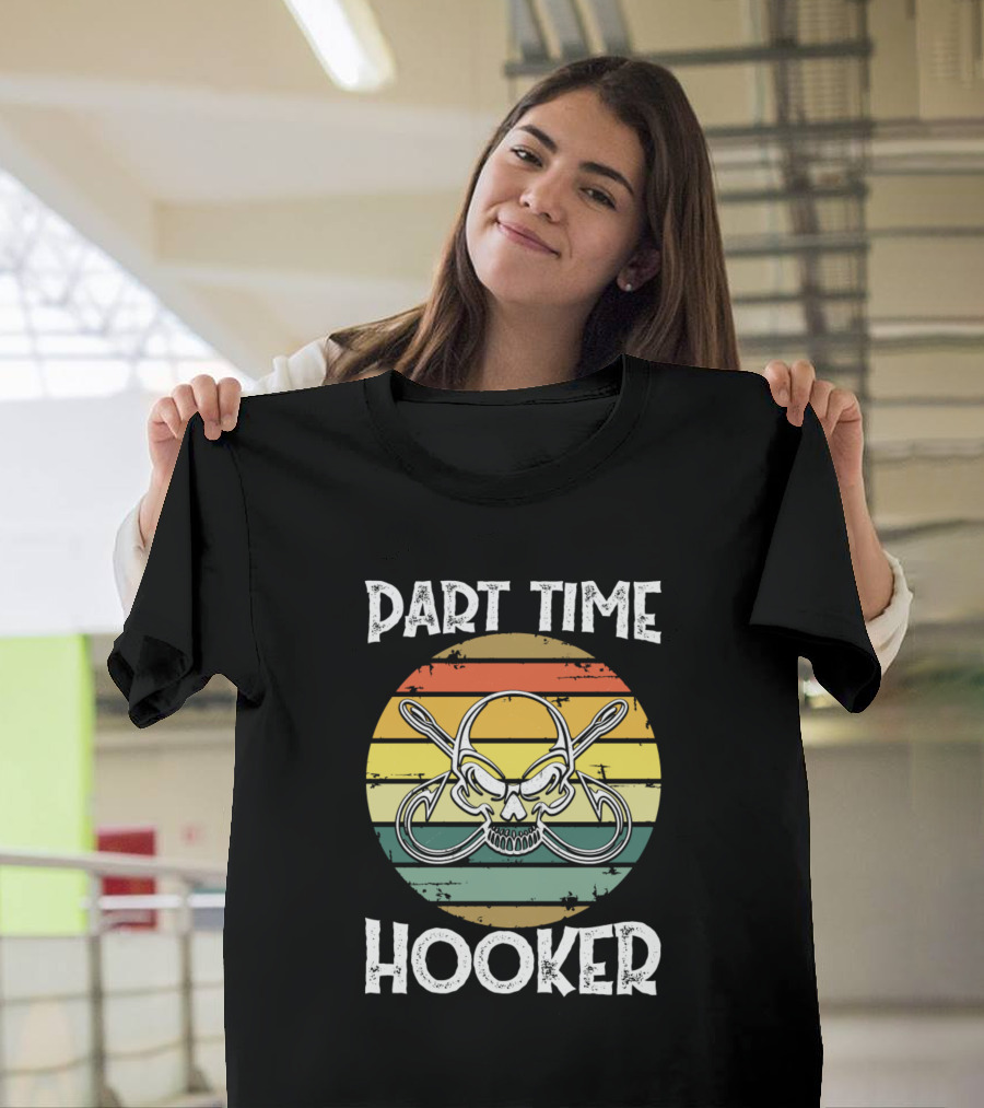 Part Time Hooker Vintage Skull with Hooks Retro Stripes T-Shirt