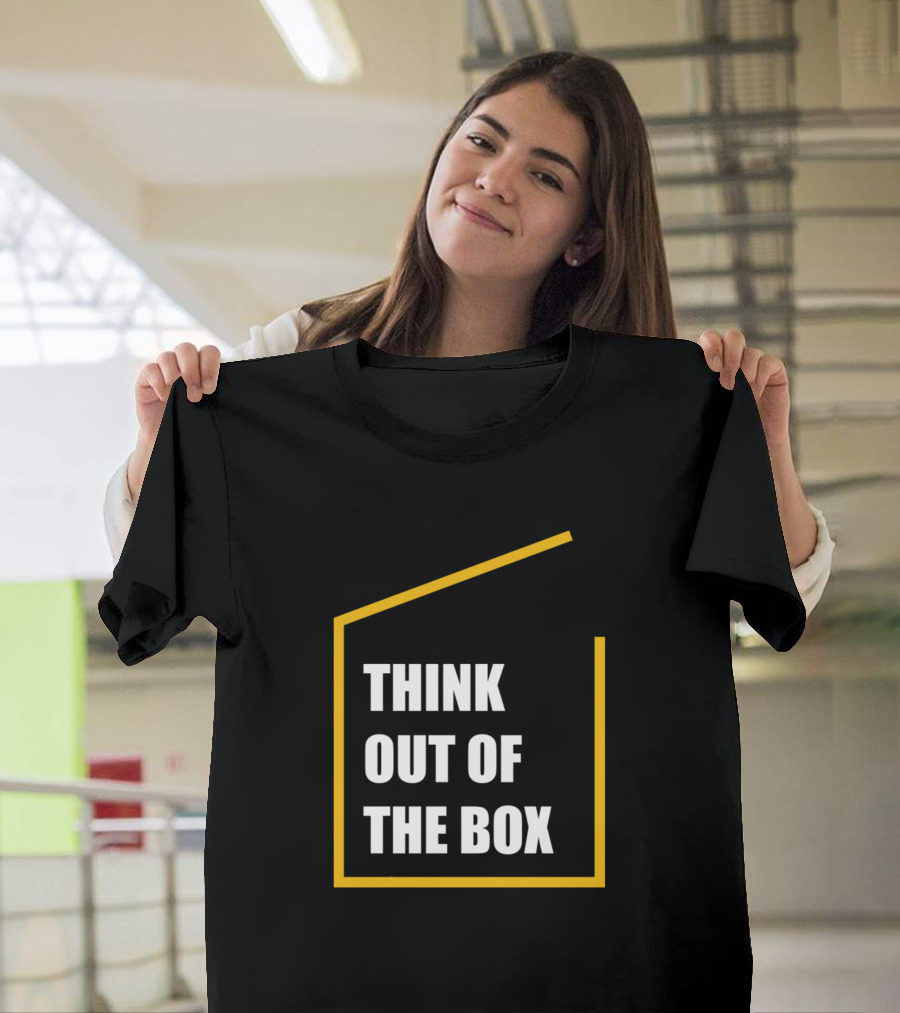 Think Out Of The Box Bold White Text Inside Yellow Open-Top Box T-Shirt