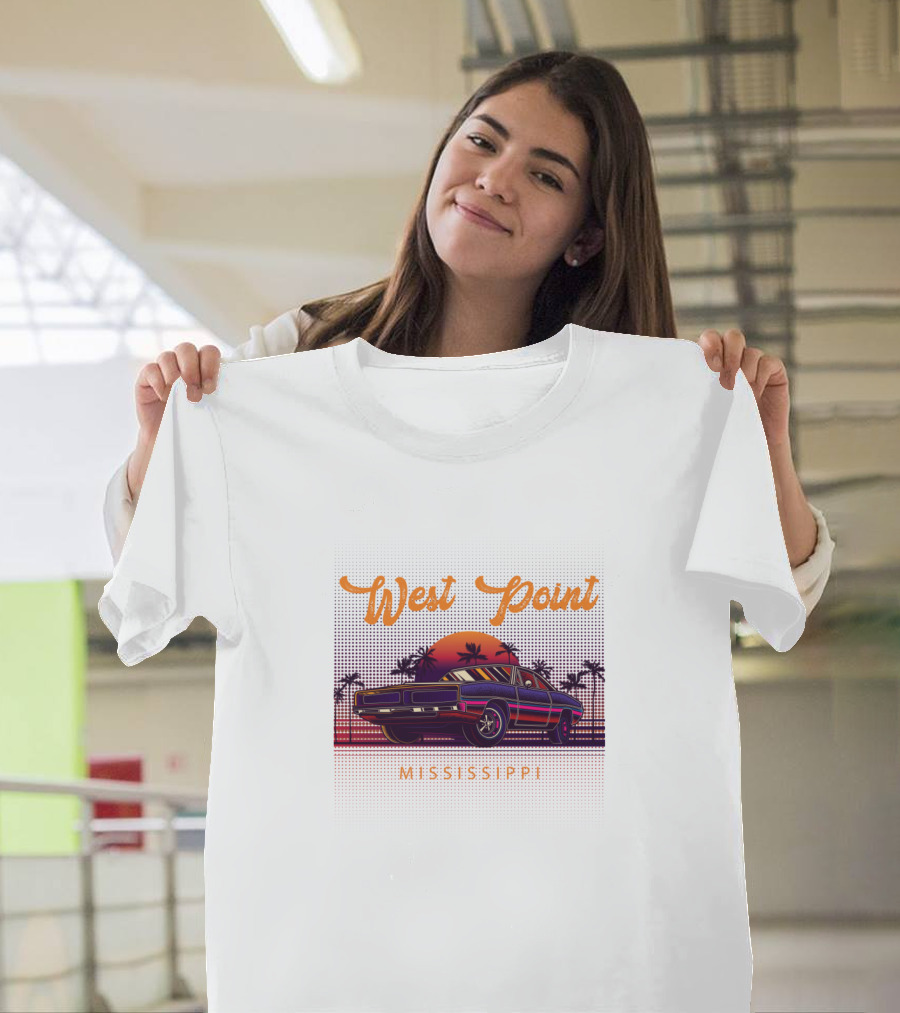 West Point Mississippi Vintage Muscle Car Palm Sunset T-Shirt