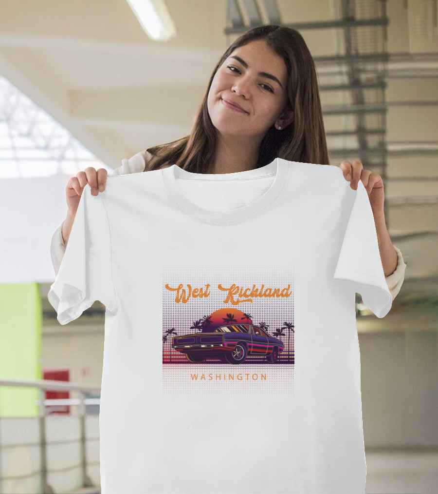 West Richland Washington Vintage Muscle Car Sunset Scene T-Shirt