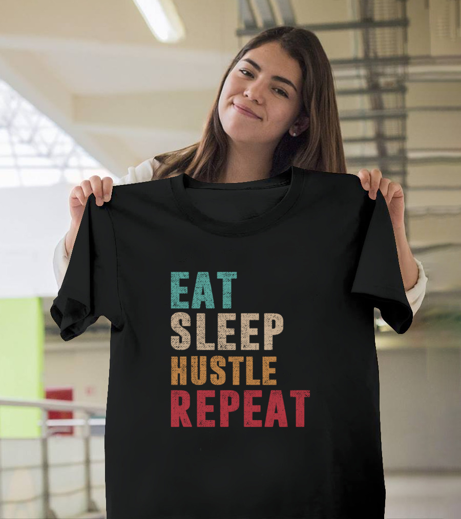 Eat Sleep Hustle Repeat Text Color Block T-Shirt