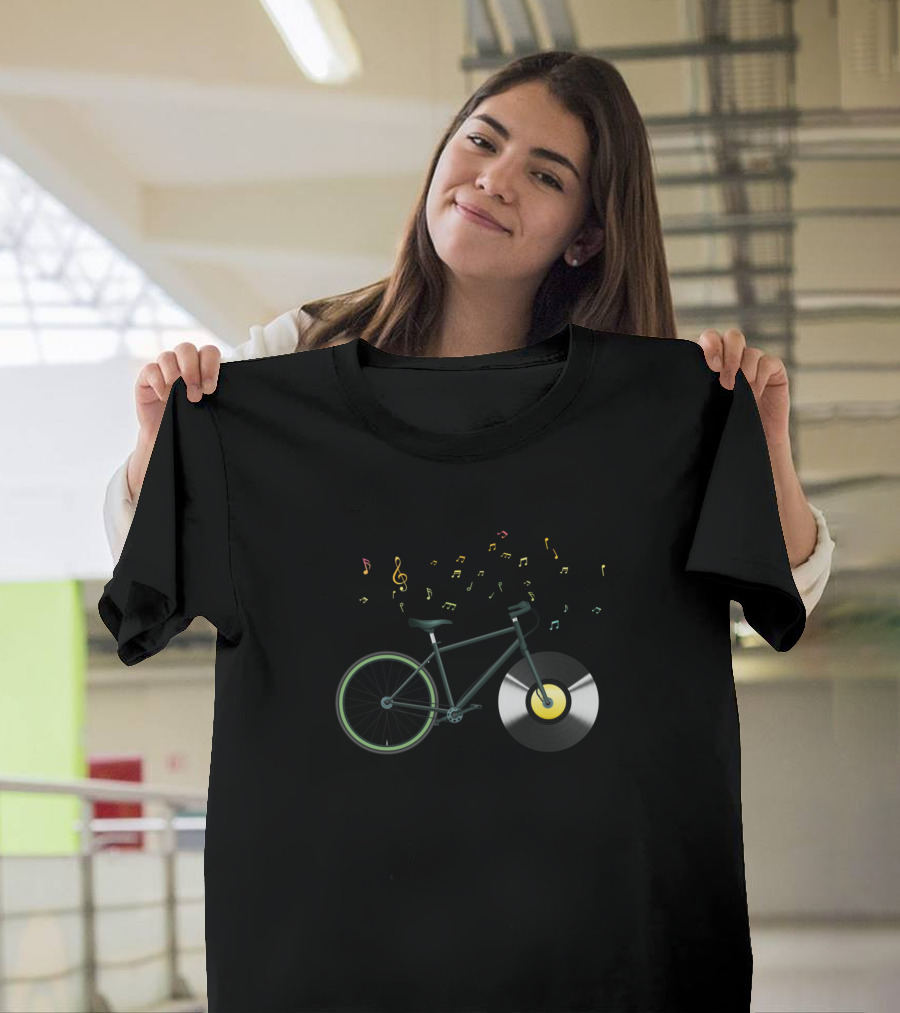 Biking CD Music Bicycle Vinyl Record Notes T-Shirt