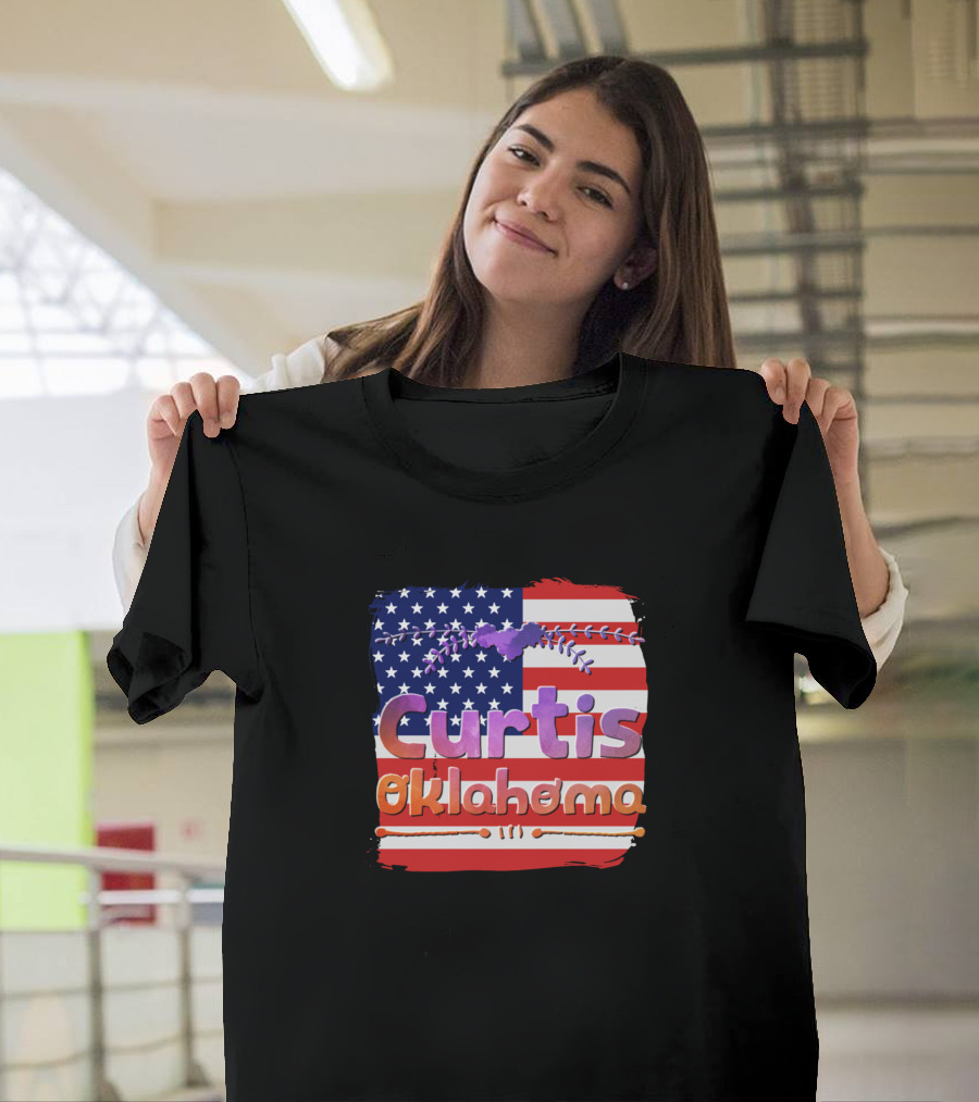 Curtis Oklahoma American Flag Baseball Stitching T-Shirt