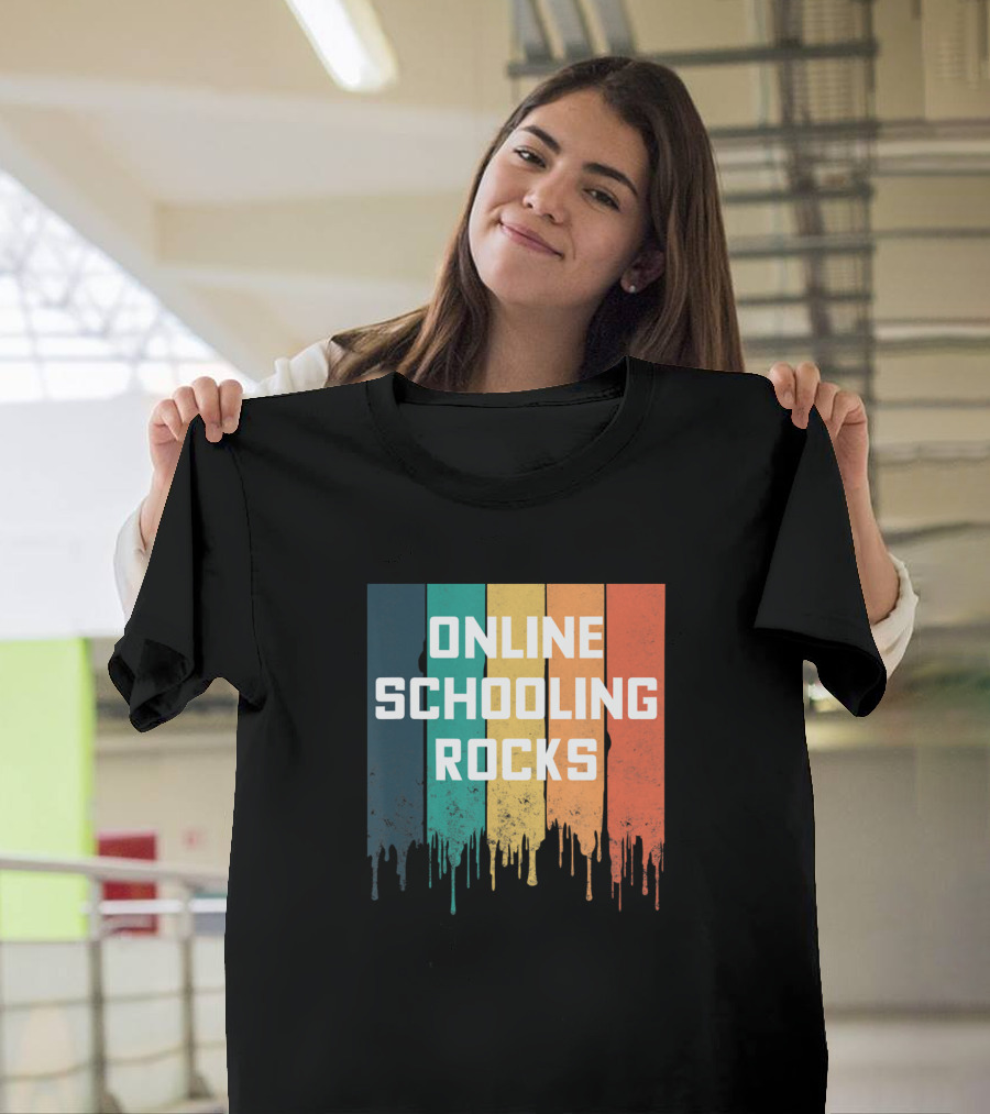 Online Schooling Rocks Retro Paint Drip Stripes T-Shirt