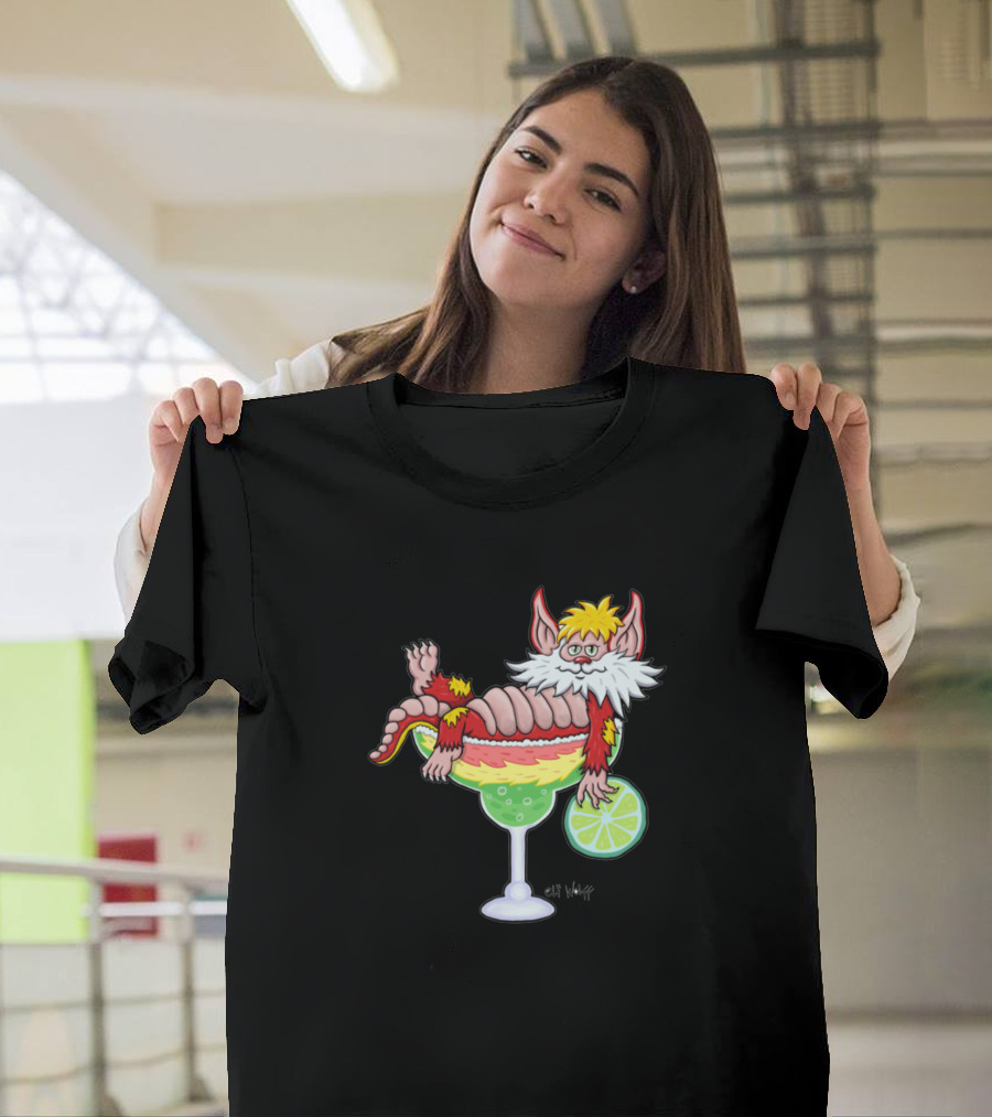 Snarf A Rita Cartoon Character in Margarita Glass with Lime T-Shirt
