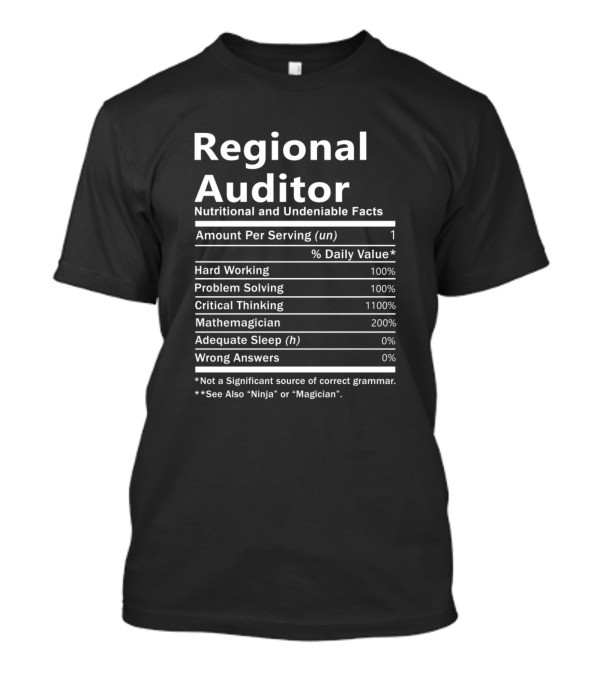 Regional Auditor Nutritional And Undeniable Facts Amount Per Serving Hard Working Problem Solving Critical Thinking Mathemagician Adequate Sleep Wrong Answers T-Shirt