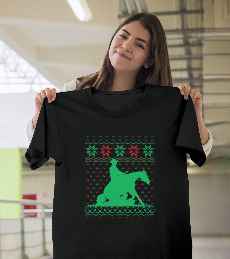 Reining Horse Holiday Ugly Christmas T-Shirt
