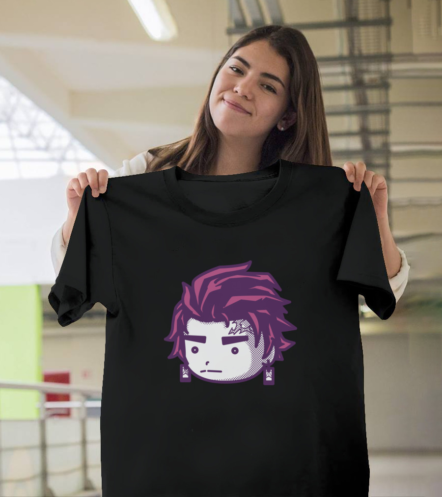 Tanjiro Chibi Style Face with Earrings T-Shirt