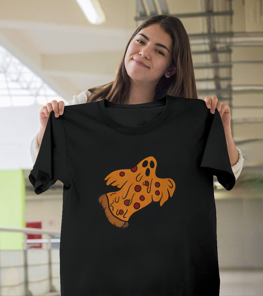 Funny Scary Ghost Pizza Halloween T-Shirt