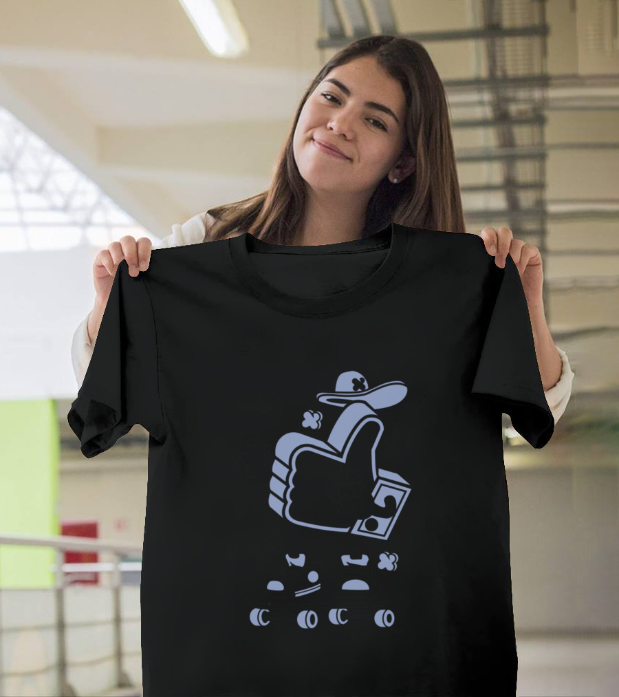 Like Thumbs Up Skater Graphic with Cartoon Character Elements T-Shirt