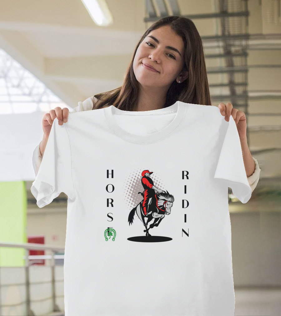 Riding Cowboy on Galloping Horse with Horseshoe T-Shirt