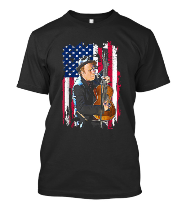 Love Tom Tees Waits Playing Guitar Music American Flag T-Shirt