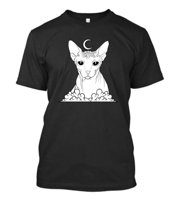 Magical White Sphynx Cat With Crescent Moon T-Shirt