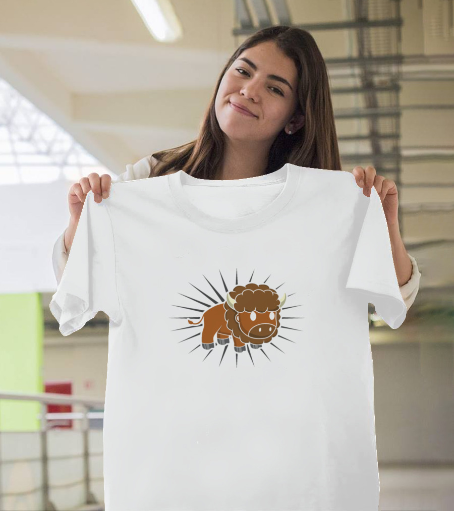Bison Cartoon Cute Animal Image T-Shirt