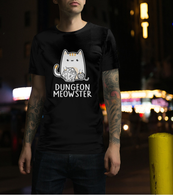 Dungeon Meowster Cute Cat With D20 Dice Dungeons And Dragons T-Shirt