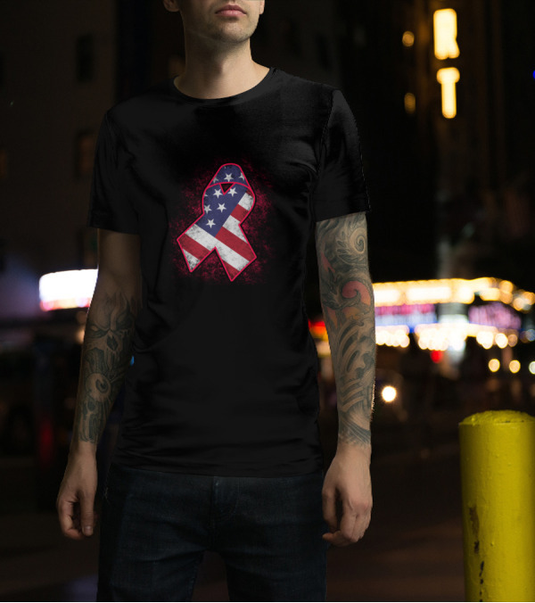 American Flag Red Ribbon Hemophilia Awareness T-Shirt