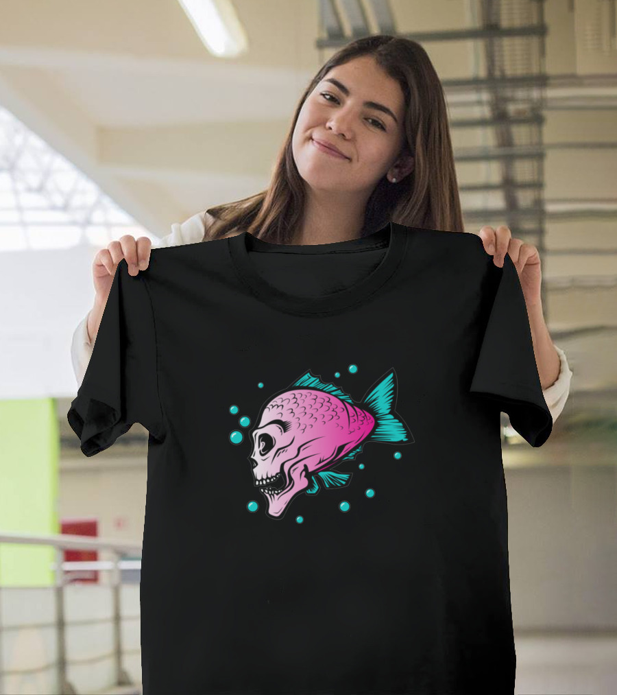 Friendly Creature Skeletal Fish Bubbles T-Shirt