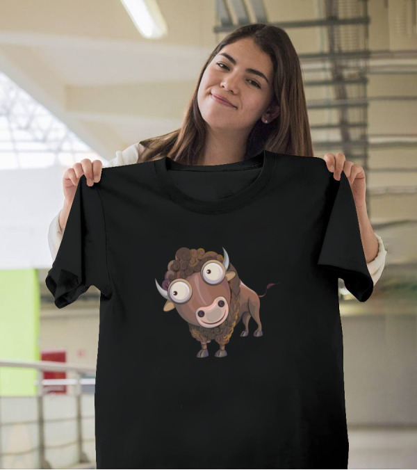 Funny Bison Cartoon Character With Big Eyes T-Shirt