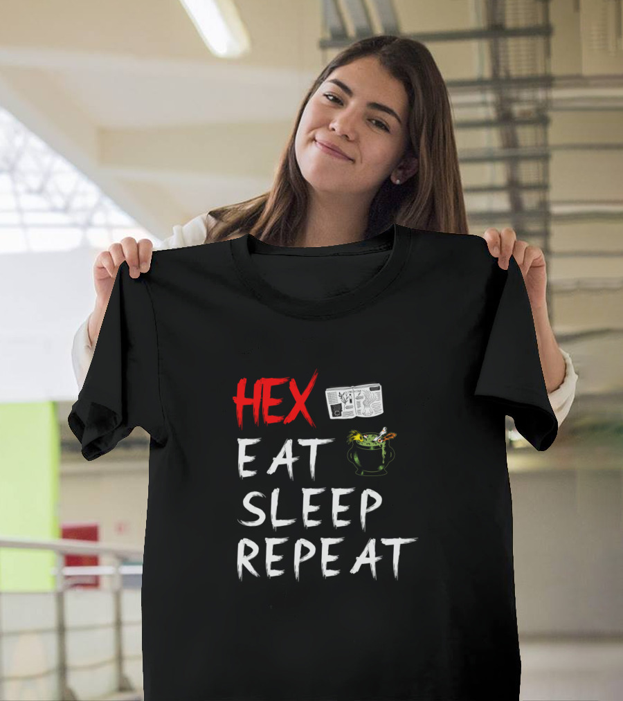 Hex Eat Sleep Repeat Witchcraft Cauldron Spell Book Recipe T-Shirt