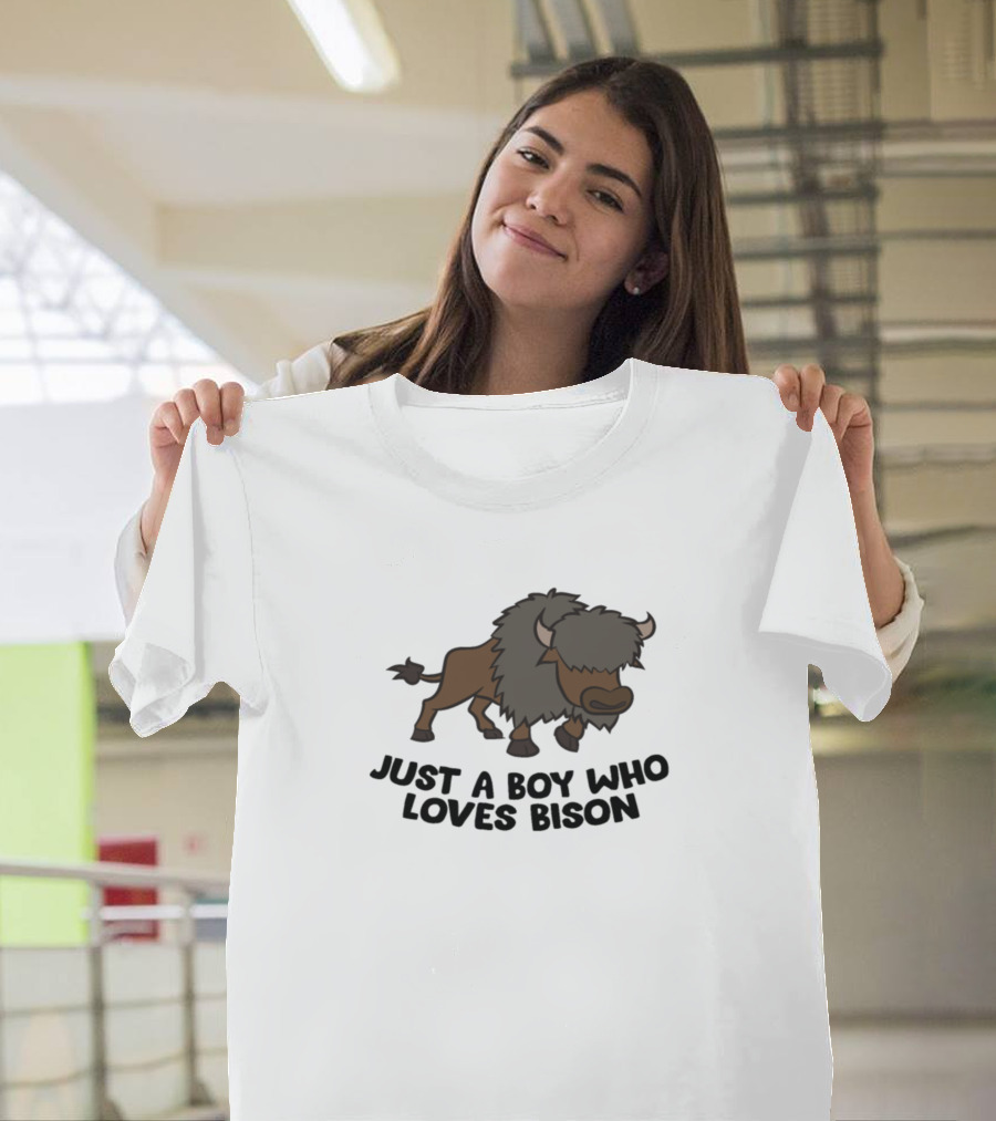 Just A Boy Who Loves Bison Cartoon T-Shirt
