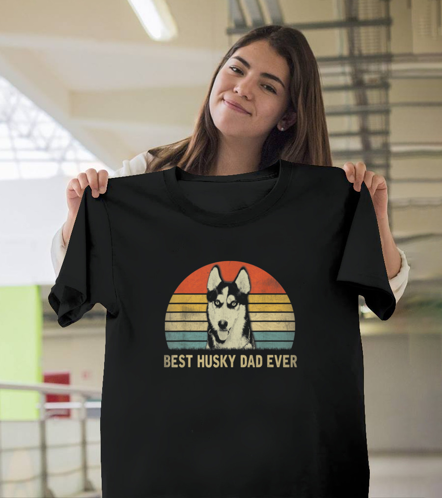 Vintage Best Husky Dad Ever Retro Sunset T-Shirt