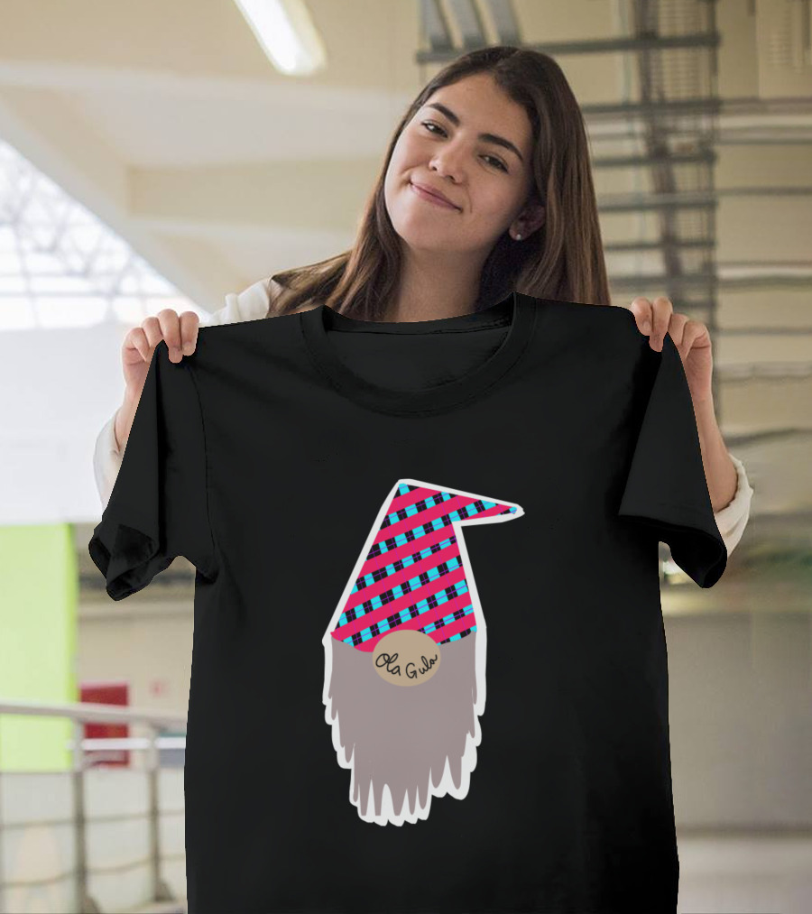 Ola Gula Pink Plaid Gnome Hat Bearded T-Shirt