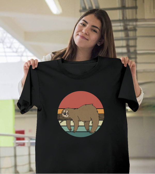 Sleepy Sloth Retro Vintage Sunset T-Shirt