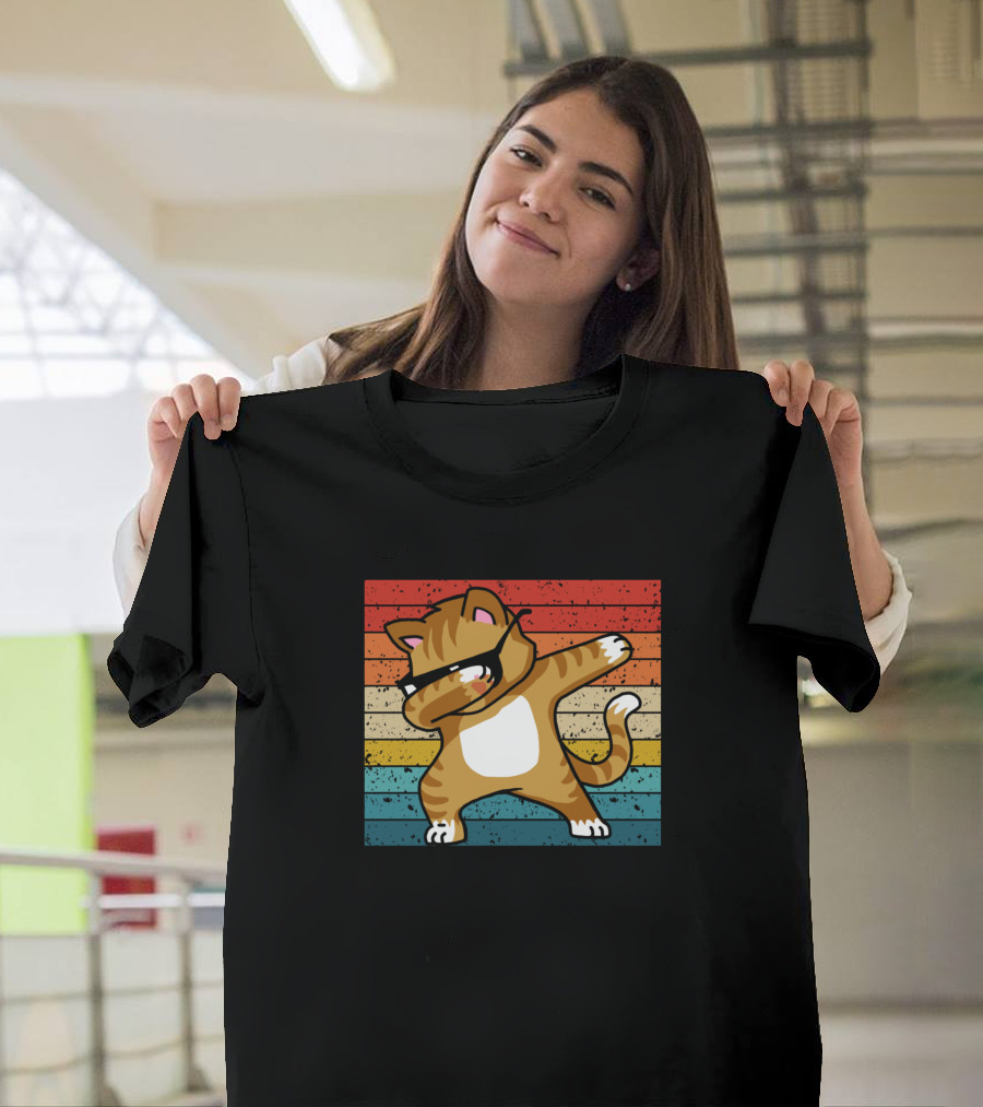 Dabbing Cat Dab Kitty Retro Cool Cat with Sunglasses T-Shirt