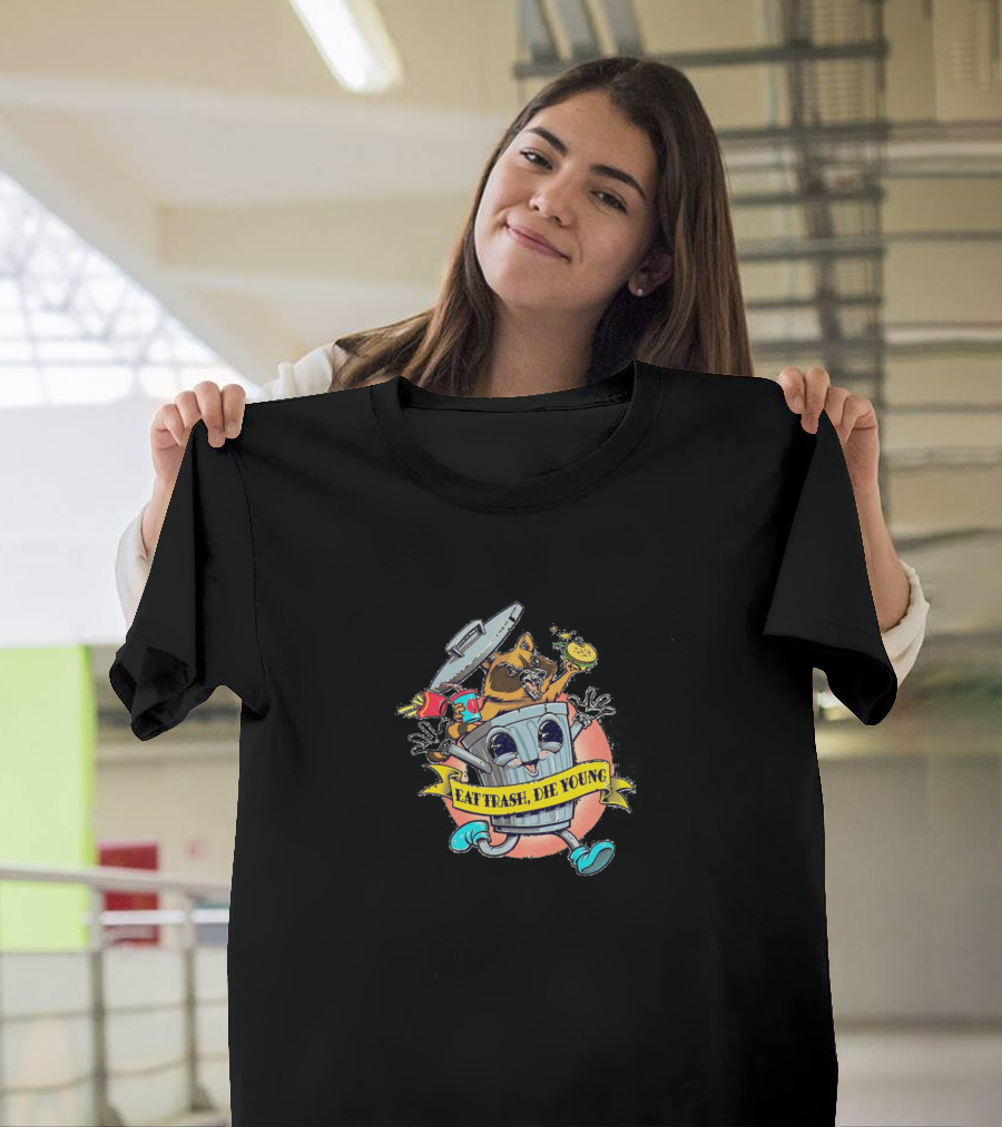 Eat Trash Die Young Raccoon with Trash Can Friends Pizza and Drink T-Shirt