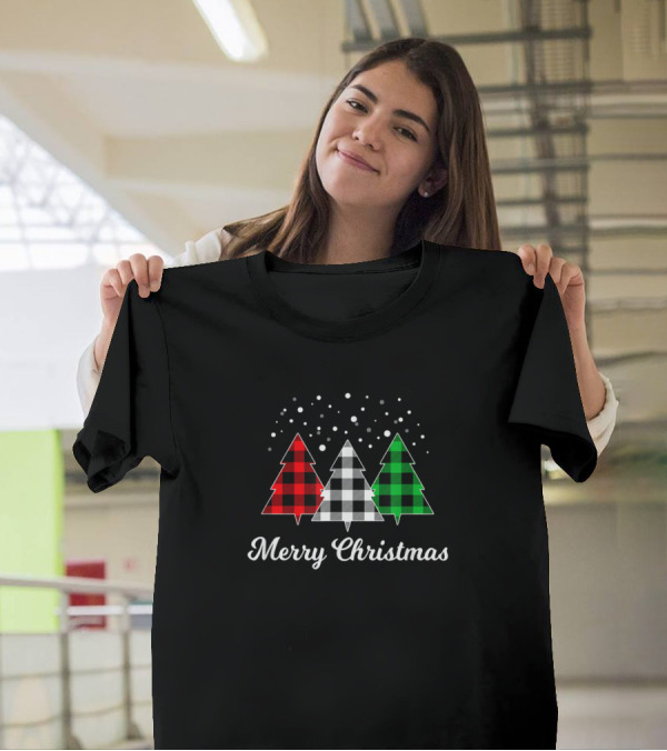 Merry Christmas Tree Plaid Santa Xmas Holiday T-Shirt