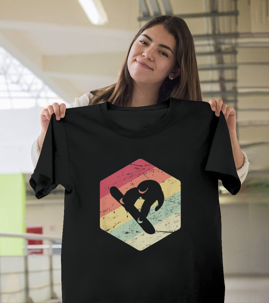 Mountain Sunset Winter Retro Snowboard Whitefish Montana T-Shirt