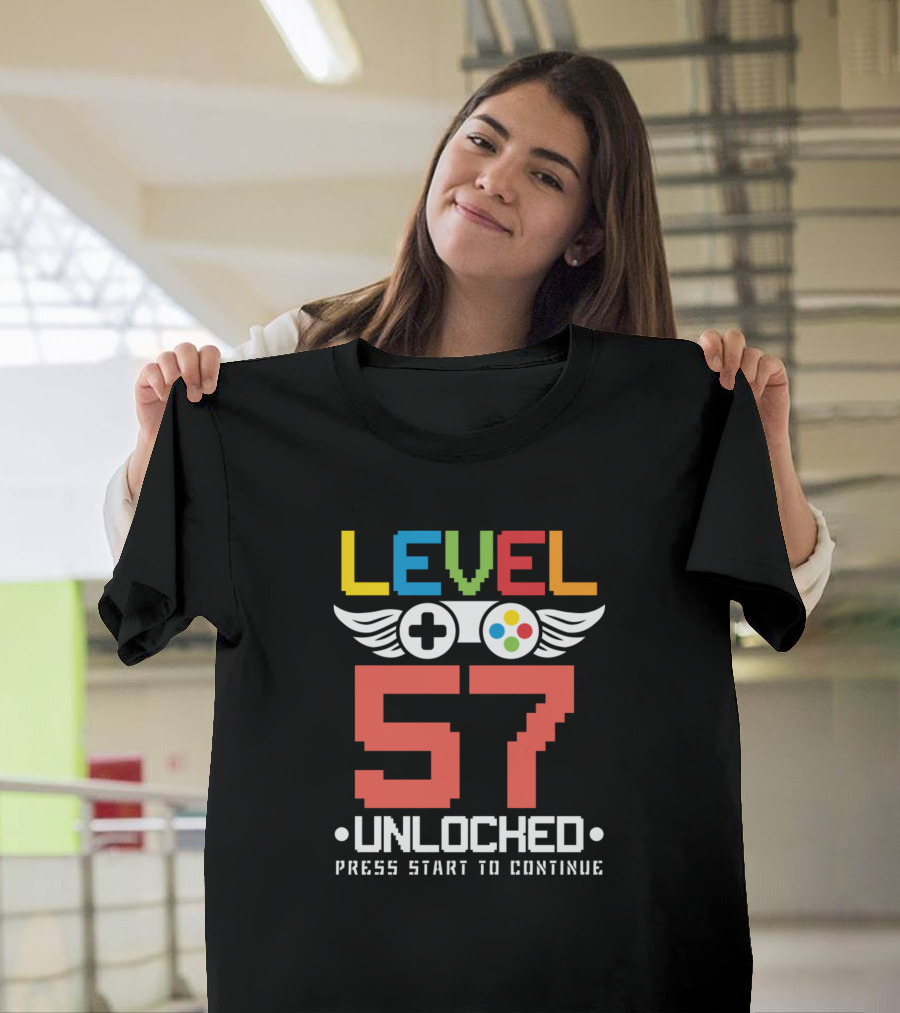 Level 57 Unlocked Press Start To Continue Funny Video Games Lover Birthday T-Shirt