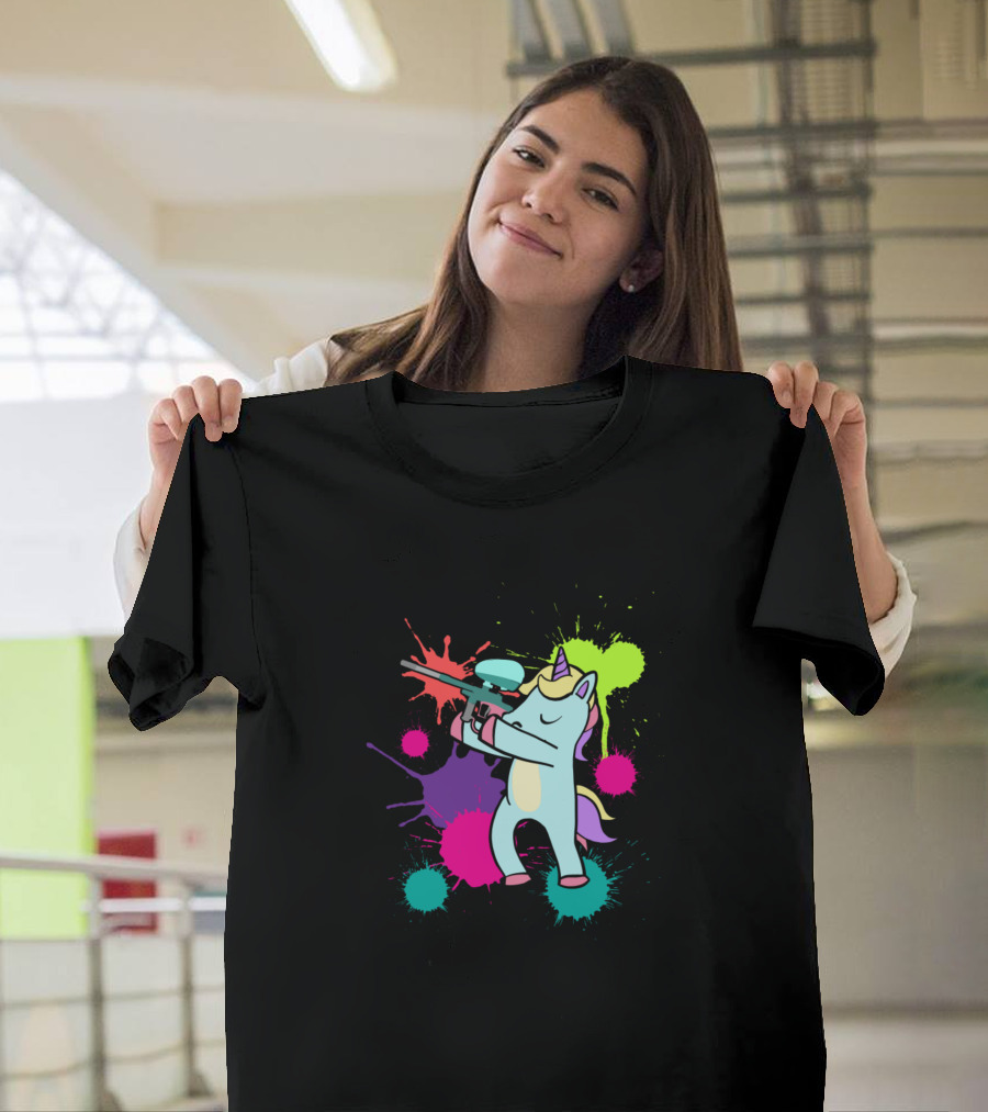 Paintball Player Unicorn Woodsball Paintballer Colorful Splatter T-Shirt