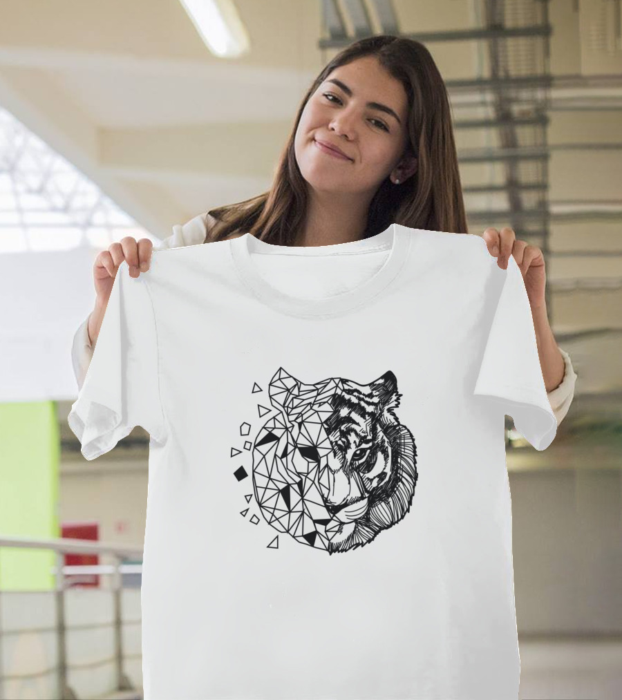 Polygonal Geometric Fragmented Tiger T-Shirt