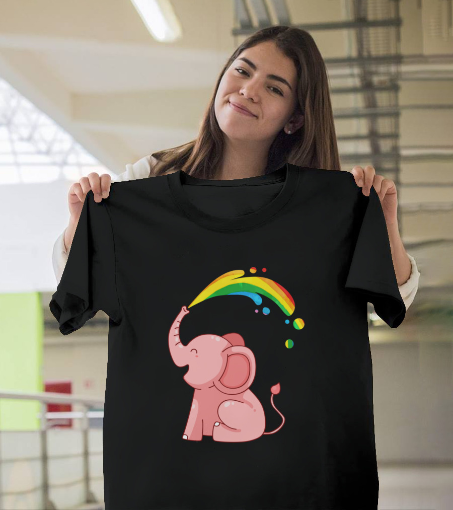 Rainbow Elephant Cute Cartoon Splashing Colorful Joy T-Shirt