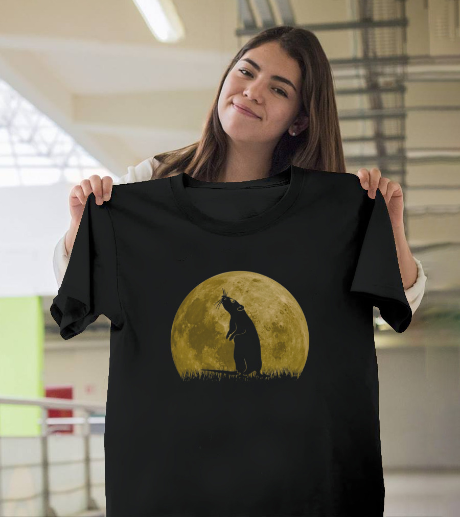 Rat Mouse Silhouette Against Full Moon Background T-Shirt