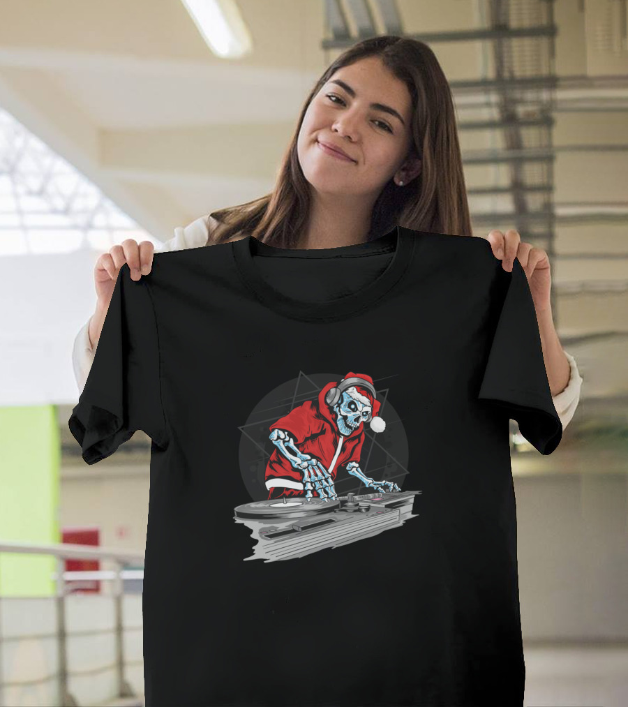 Skeleton DJ Santa Claus Holiday Remix T-Shirt